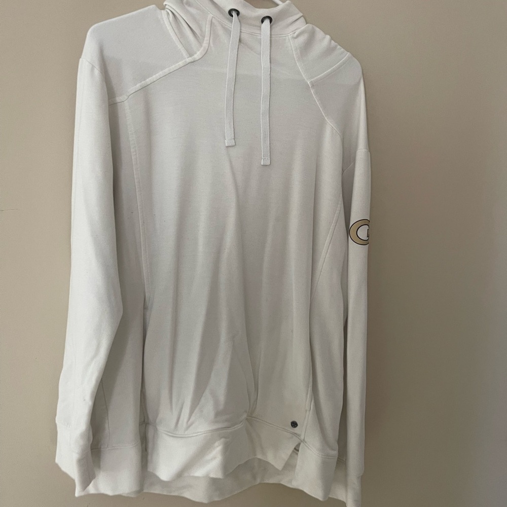 Georgia Tech OGIO Cream Hooded Sweatshirt with Half-Zip and Relaxed Fit